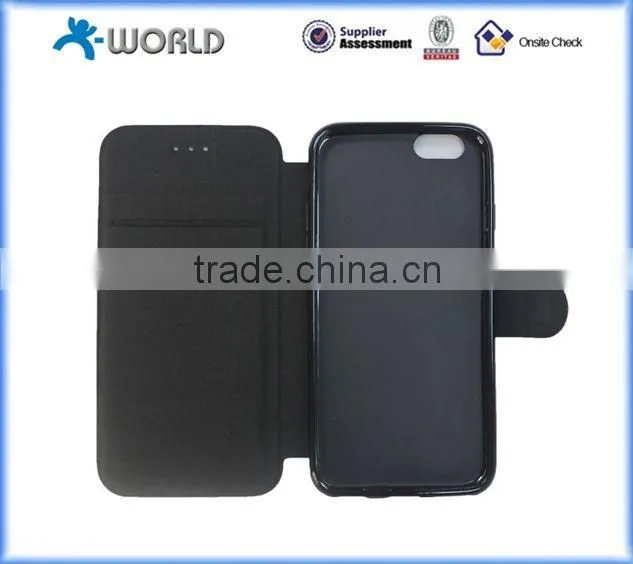 Black Slim PU leather case for iPhone 6S with card slot and stand
