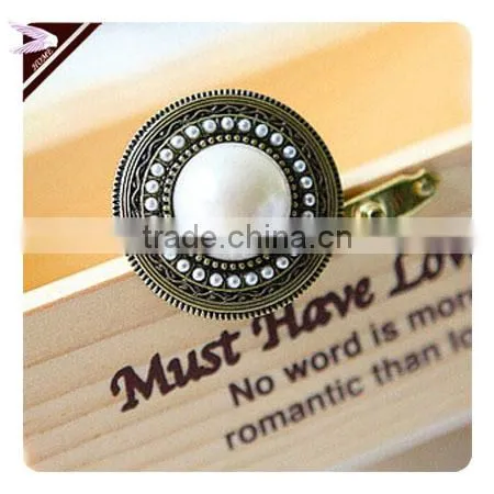 Bohemia Style Round Big White Pearl Antique Bronze Plated Ring