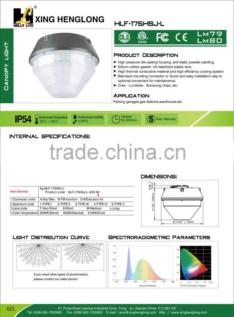 High quality 60w ETL DLC gas station LED Round canopy lights LED parking lot canopy fuel pump garage with 5 years warranty