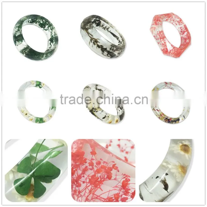 ZHIYA 2016 Series Fashion Clear Resin Bangle cloud effect with Real Dried Yellow chrysanthemum Flowers Gold foil