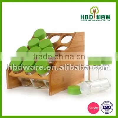 Buy glass spice set with bamboo rack ,spices glass container set,candle jars wholesale