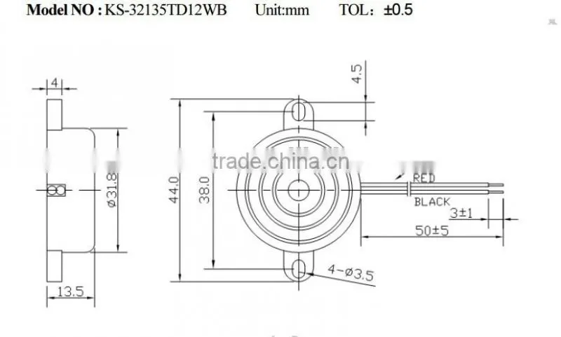 KS-32135TD12WA 12V piezo electric buzzer with wire