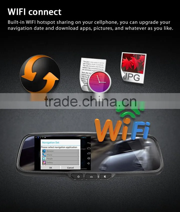 5inch Android mirror +car dvr+wifi+SIM card+GPS navigator+reverse camera diplay all in one rearview mirror