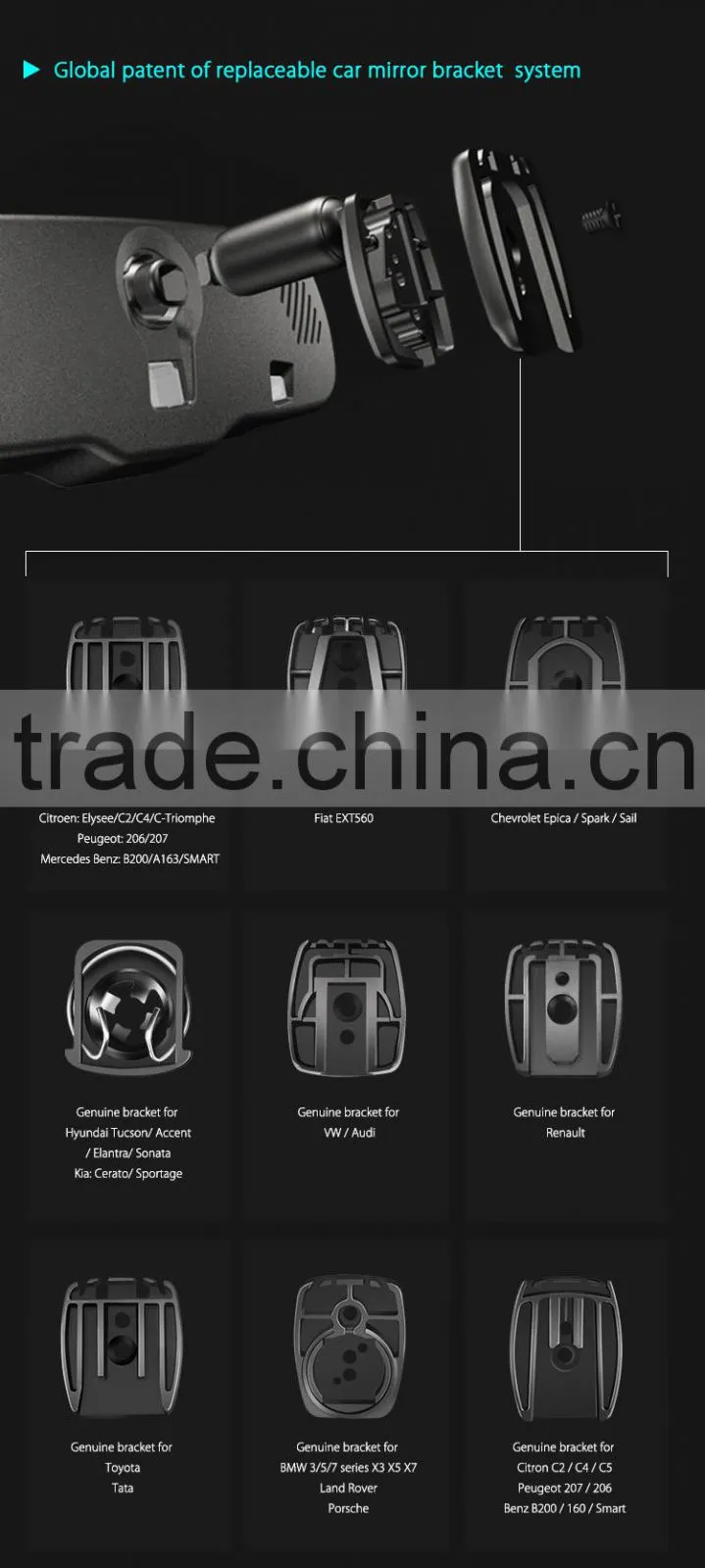 4.3inch frameless lcd monitor with wifi mirrorlink to connect with your IOS/Android Phone GPS