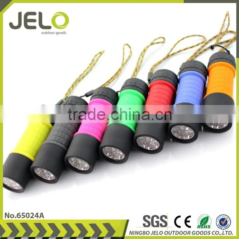 Ningbo JELO Hot Sales Promotion Classics Super Bright Plastic 9LED Torch Cheaper Gift Flashlight Soft Touch