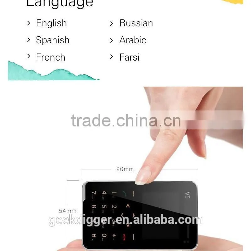 Ultra Thin AIEK V5 Black Card Mobile Phone Pocket Mini Phone Touch Keyboard Quad-Band Multi-languages