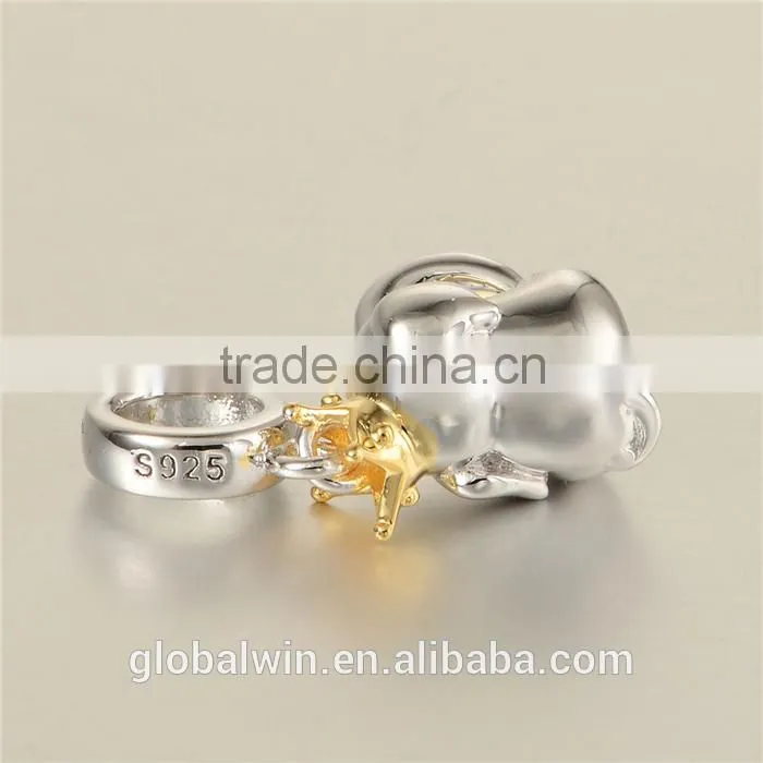 925 Sterling Silver Animal Elephant Slide Gold Plated Charms For European Necklace