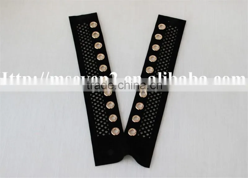 high quality polyester fabric matal eyelet applique net embroidery collar for sale