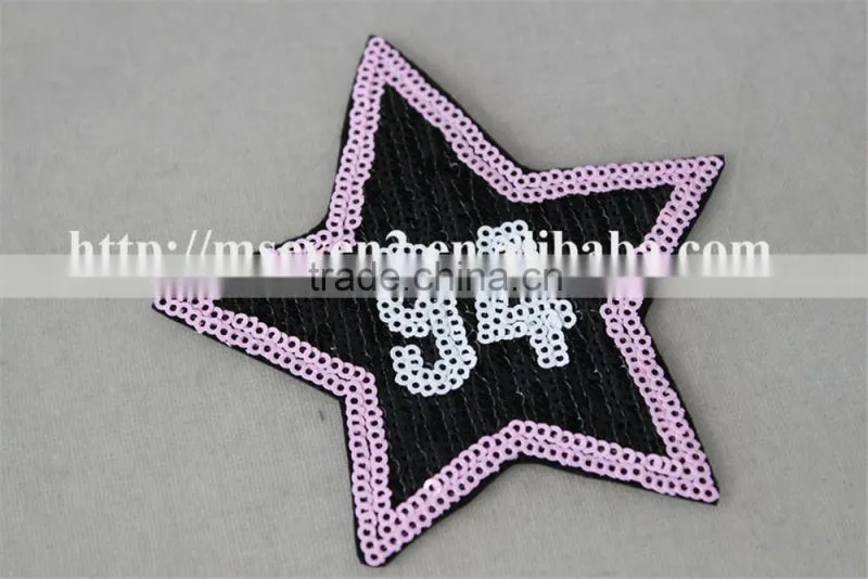 100% fashion design embroidery sequin patch with applique embroidery star patches three color design for cloting