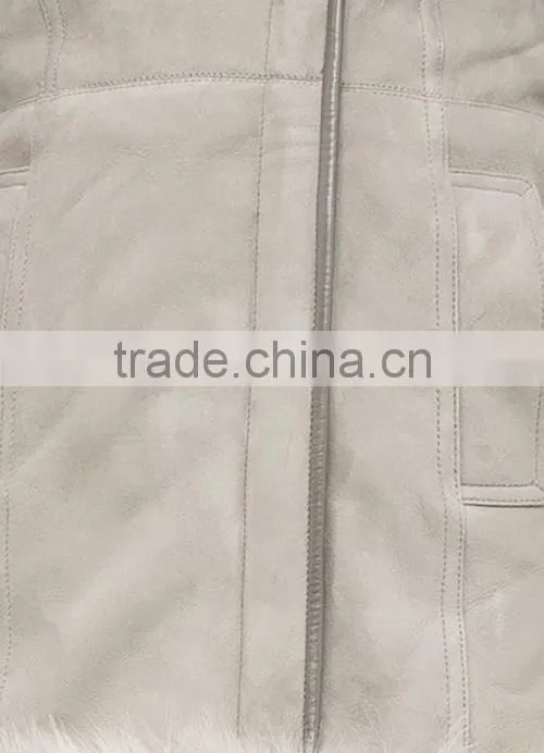 Ladies' full lambskin suede jacket with fox fur collar and cuffs
