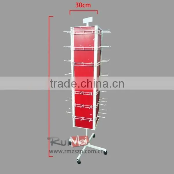 4 Sided Spinning Metal Grid Mesh Display Rack with Sign Holder