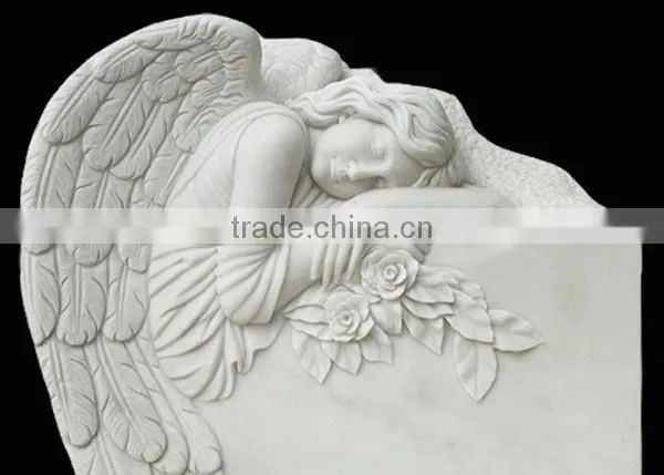 Western Style White Marble Angel Carving Monument Headstone