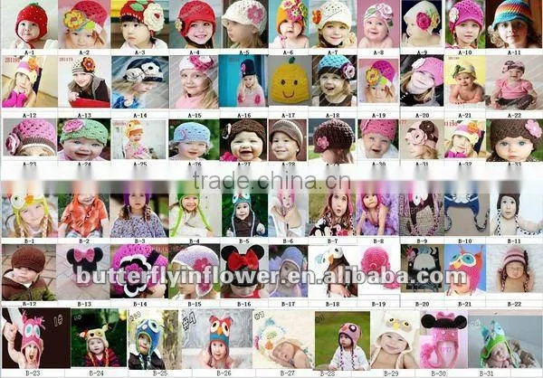 Shocking pink lovely baby crochet hat with flowers New style In stock