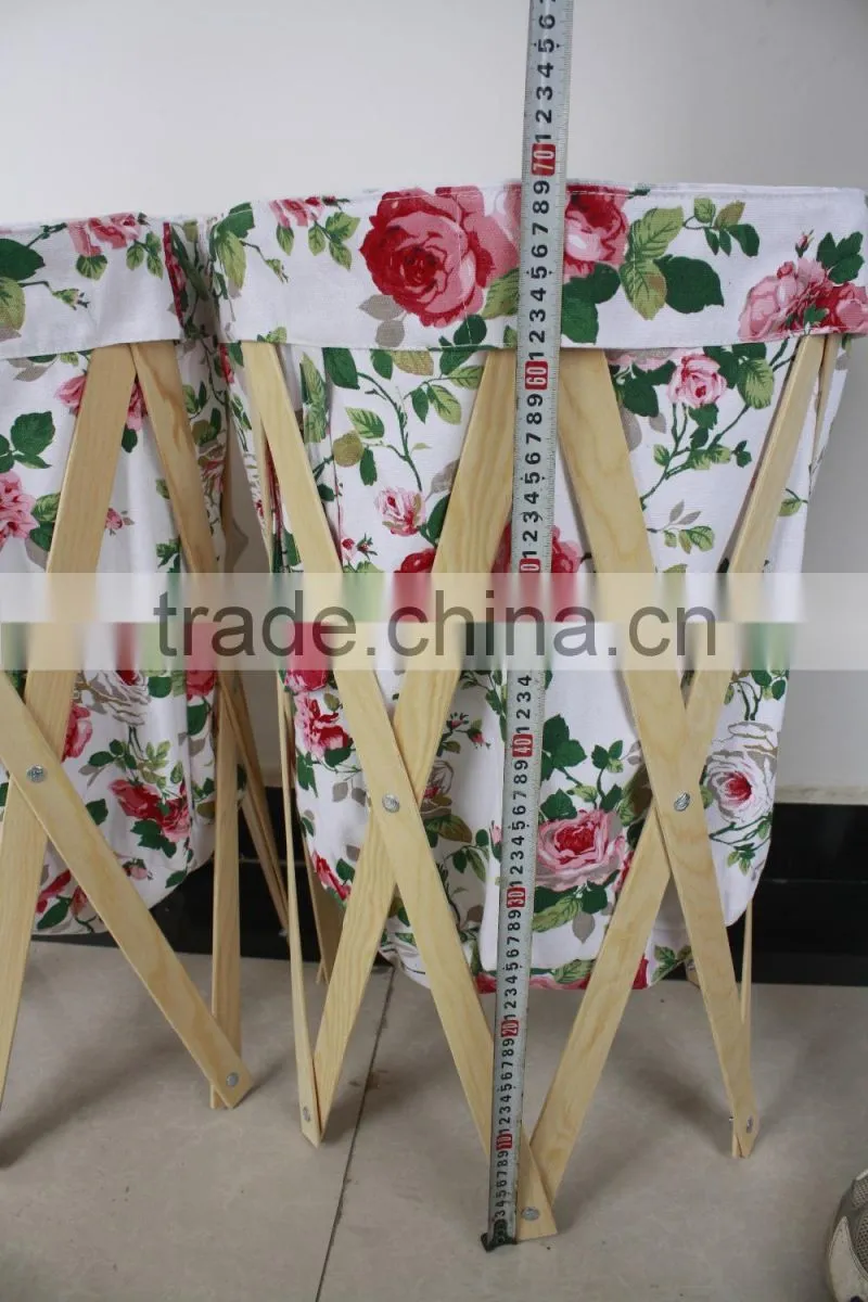 houseware foldable natural wooden frame canvas laundry bag