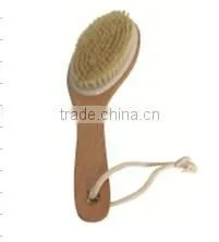 Body brush curved wood handle and hanging rope