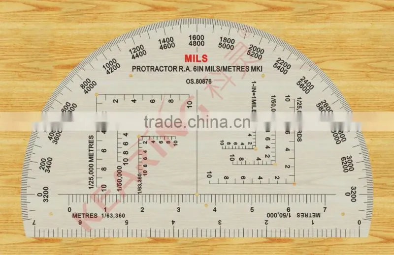 6 inch military protractor for soldiers training, transparent high quality protractor for military, half moon shape #KMP-1