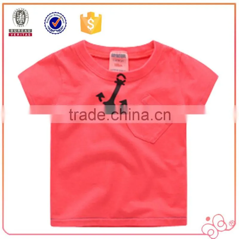 Hot selling kids wear short sleeve t-shirt printing design child wear with pocket