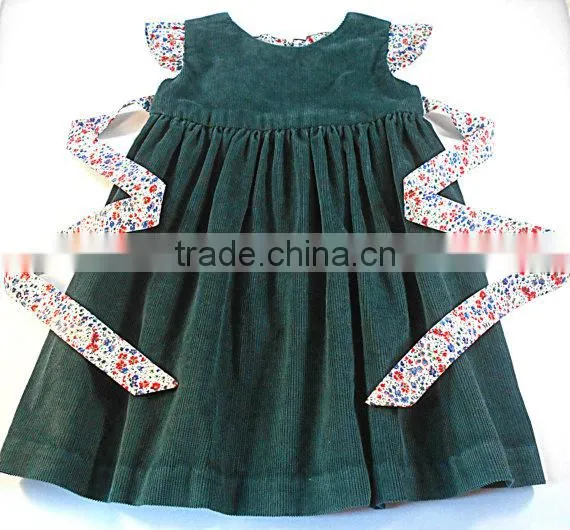New design jasper corduroy cotton frock kids clothes western style girls party dress