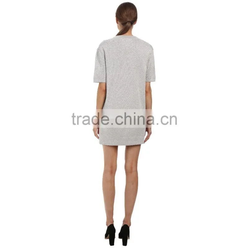 lastest short silver evening dress round neck dress pattern
