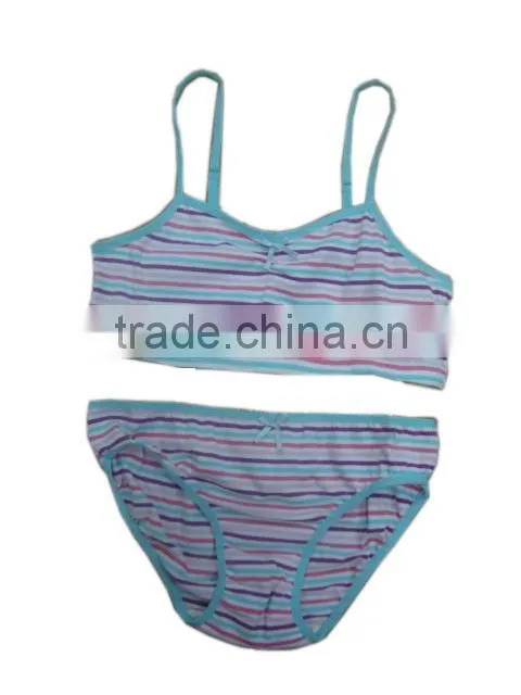 2 pack girl's stropes print print bedding bra set lovely teen girl underwear set
