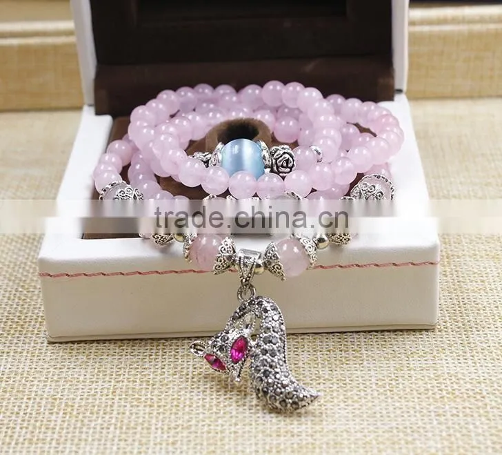 F20075N Natural Pink crystal fox bracelet lucky hand chains