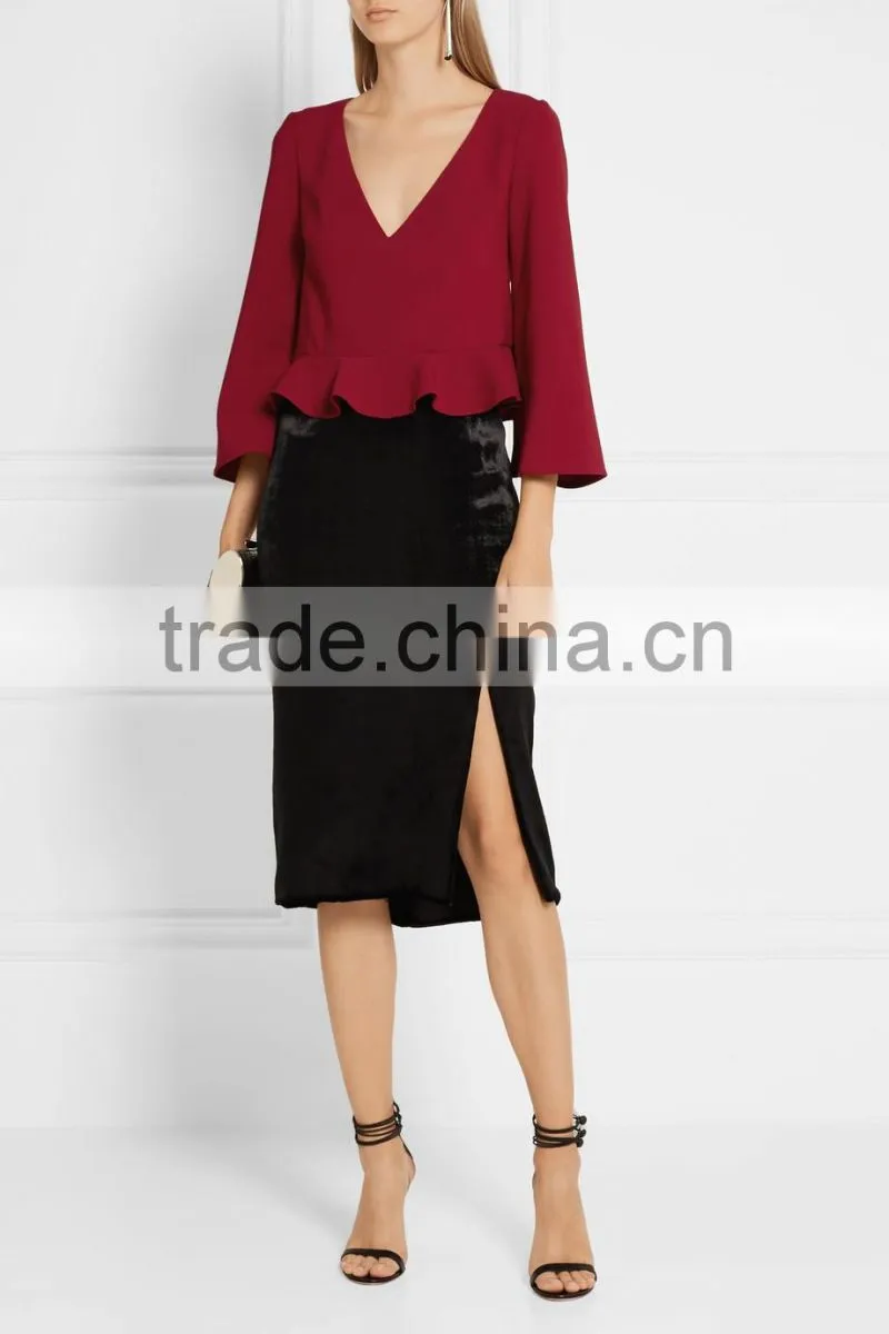 new products 2016 fall autumn cloth new red top ruffle raglan shirts
