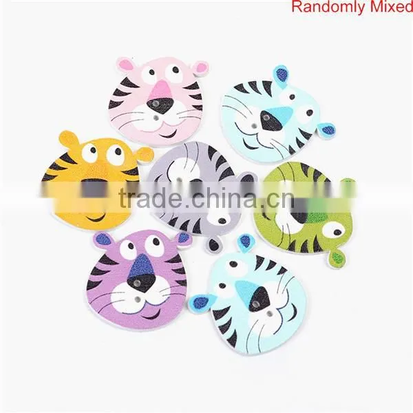 Wood Sewing Buttons Scrapbooking 2 Holes Tiger Animal At Random