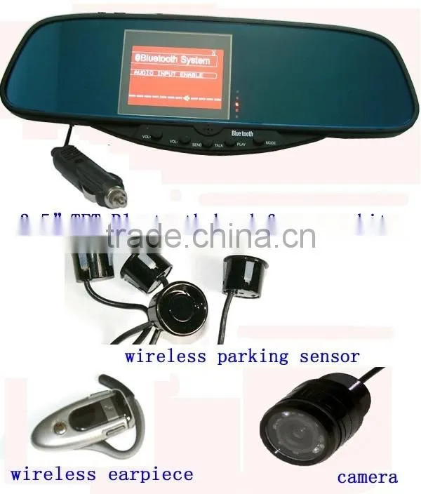 Car Rearview Mirror with 3.5 inch TFT Monitor Wireless Alarm Sensor System