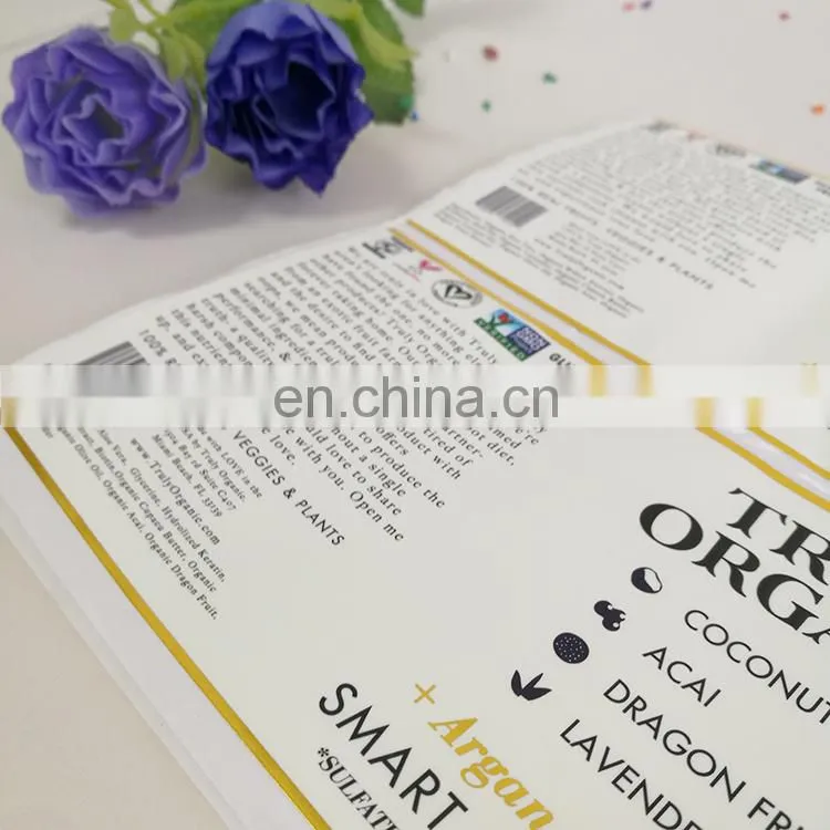 Cheap price organic food bottle labels sticker plastic sticker with gold stamping