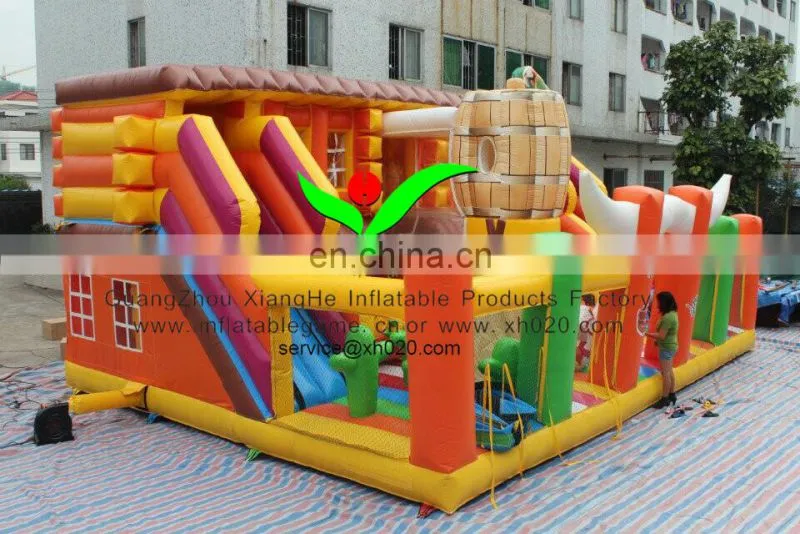 Hot sell theme amusement park PVC Tarpaulin inflatable giant beer cowboy fun city