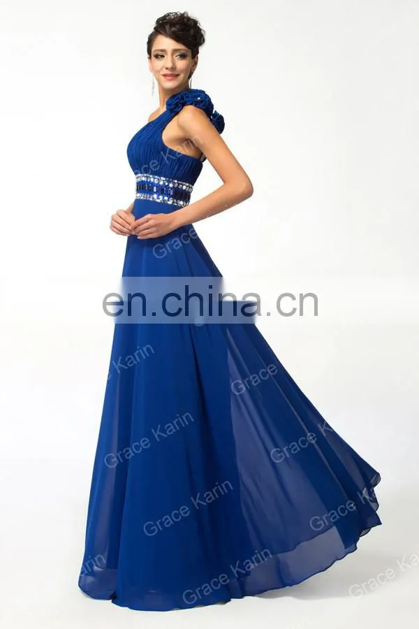 Grace Karin Fashion Girls A-Line One Shoulder Long Blue Evening Dress CL3516