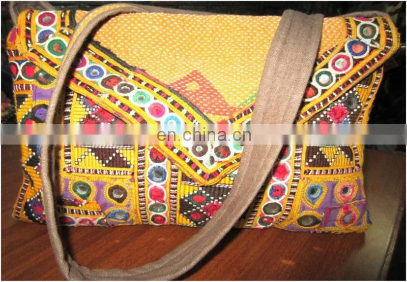 LEATHER HANDLE BANJARA TRIBAL ETHNIC TOTE BAG VINTAGE BAG MESSENGER