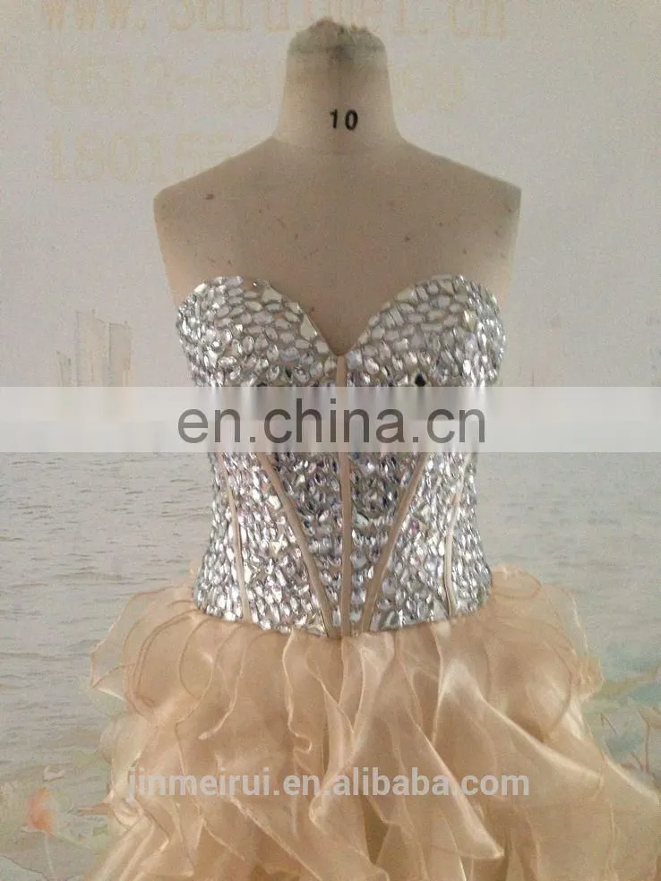 2016 real picture custom sweetheart with crystal a-line prom dresses long organza zipper back party gowns vestidos