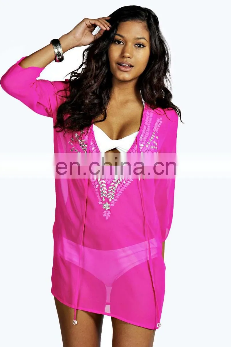 EMBELLISHED DETAIL KAFTAN PONCHO KAFTAN Slim Embroidered Poncho/ Short Kaftan For Women Summer Wear