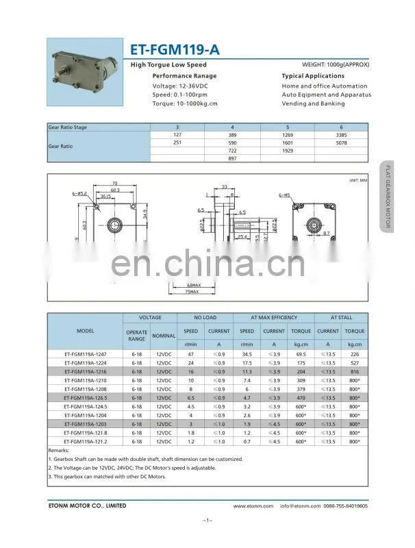 high torque gearbox reducer for electric motor 100kg.cm 12V