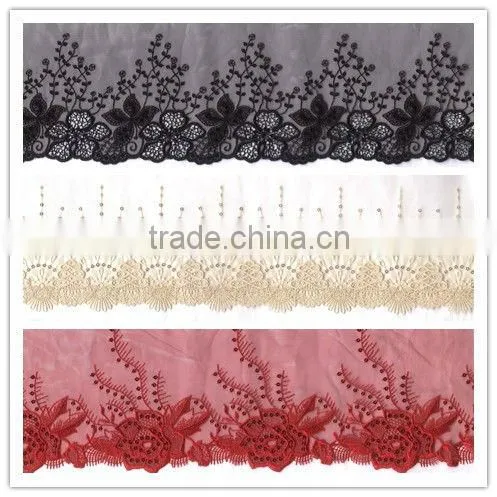 Elegant sky blue color polyester embroidery lace trimming