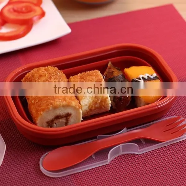 0.8L rectangle PP plastic lunch box with spoon/chopsticks