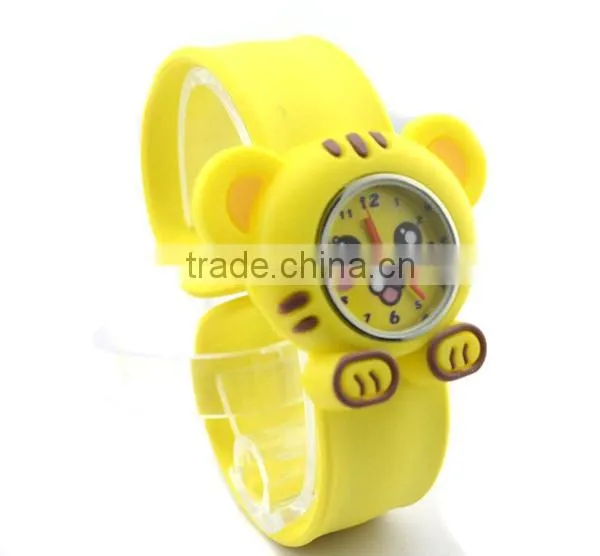 cute tiger slap watch glass face quartz movt silicone strap for child slap cartoons watch