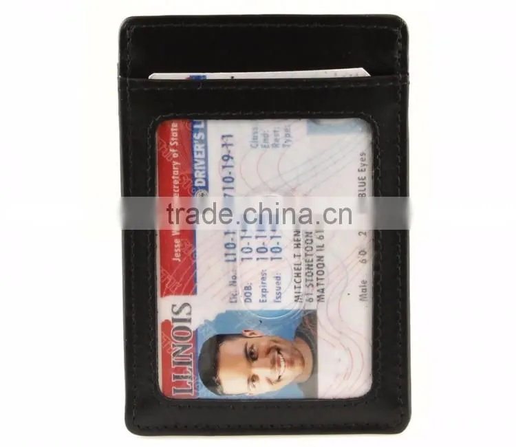 Functional cowhide money clip with ID window leather card holder money clip