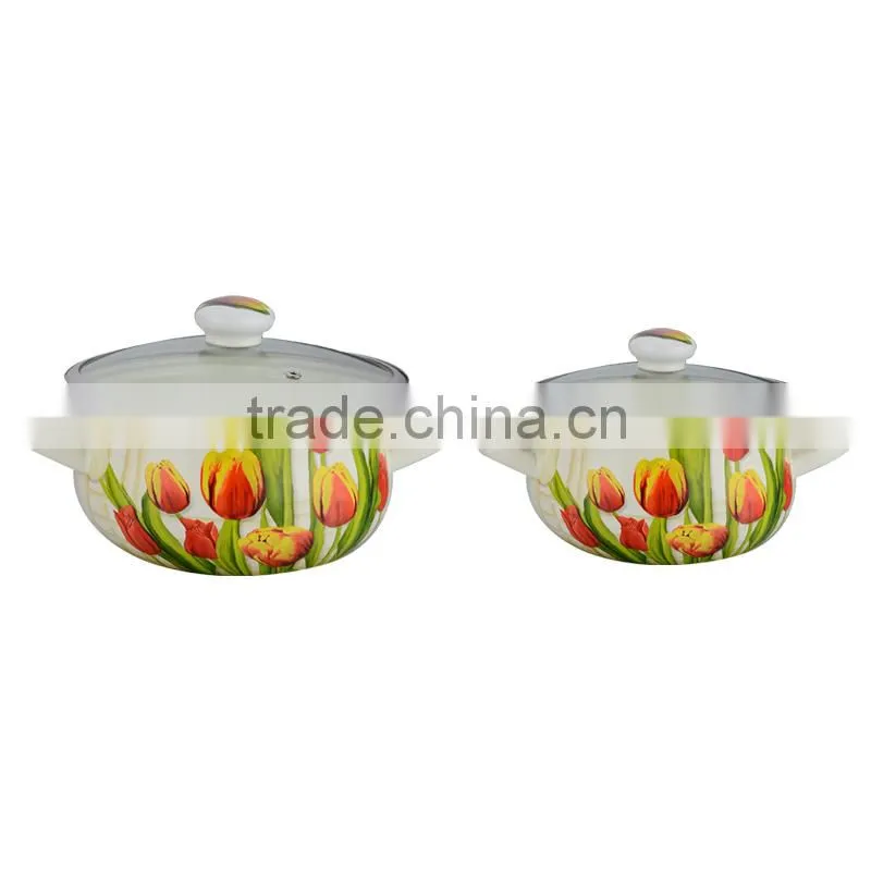 Hot selling enamel stock pot sets with full decals