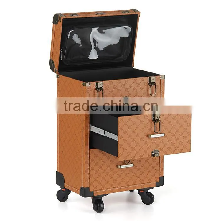 Flower PVC Professional make up tool trolley case with 4 wheels