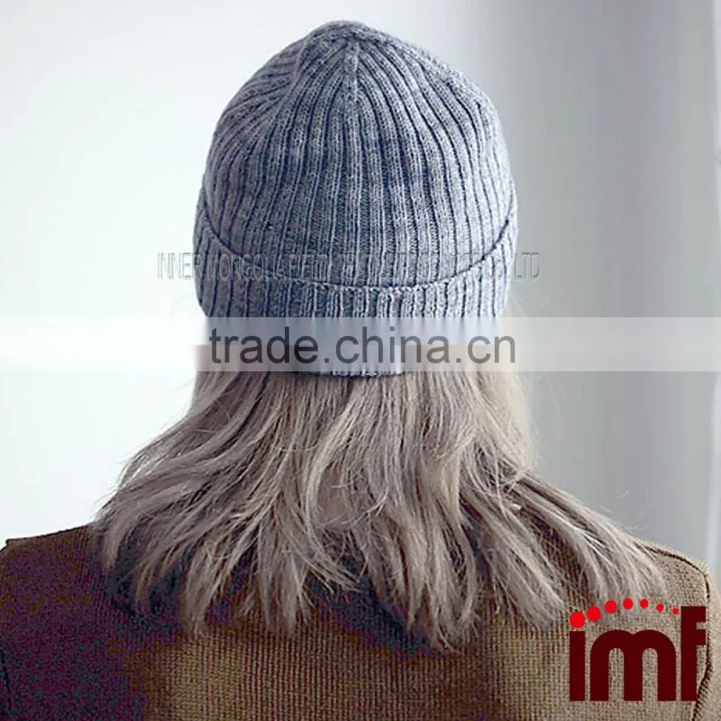European Girl Ice Blue Winter Wear Rib Cashmere Hat Beanie
