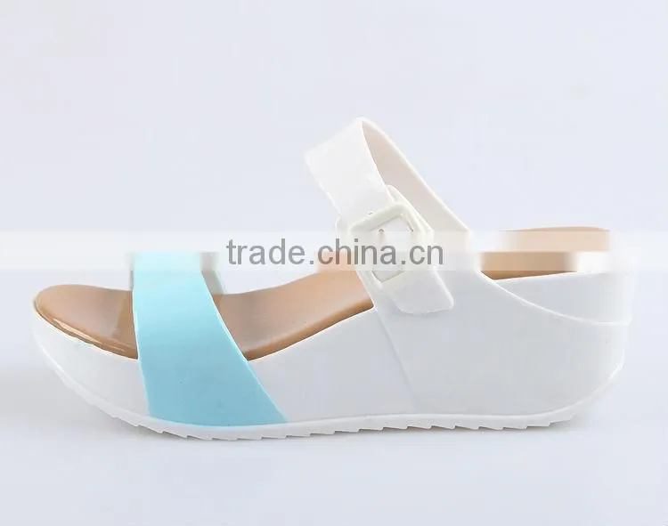 2015 Color Blocking Jelly Slippers Ladies Fashion Wedges Jelly Shoes