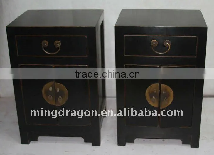 chinese antique red wooden small pair of bedside cabinet