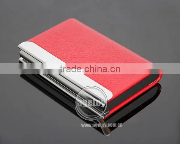 Lichee Pattern Red Leather Flannelette Lining Stainless Steel Promotional Metal Leather Credit Card Holders