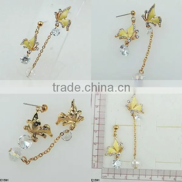 Butterfly gold simple design crystal jewelry cuff earring E1591