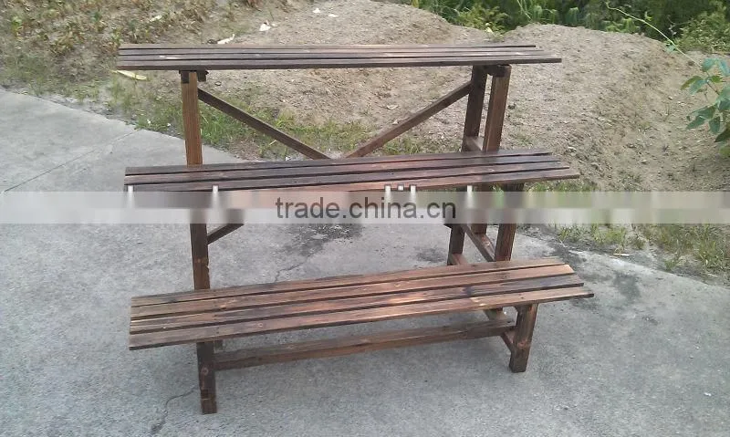 Triplex &Multifuction wooden flower stand/ Carbonized triplex rack