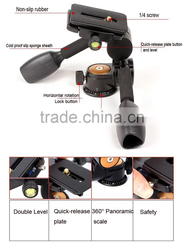 Aluminum Q80 3D Damping Tripod Head PTZ With Quick Release Plate