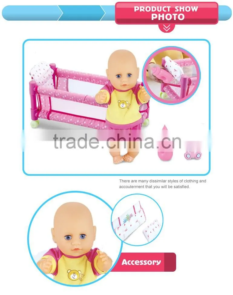 New design hot sale cheap 12 inch china baby alive doll with bed