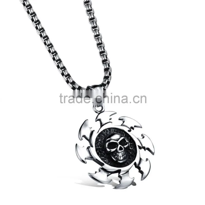 wholesale fashion 316l stainless steel skull necklace with sun for men gift